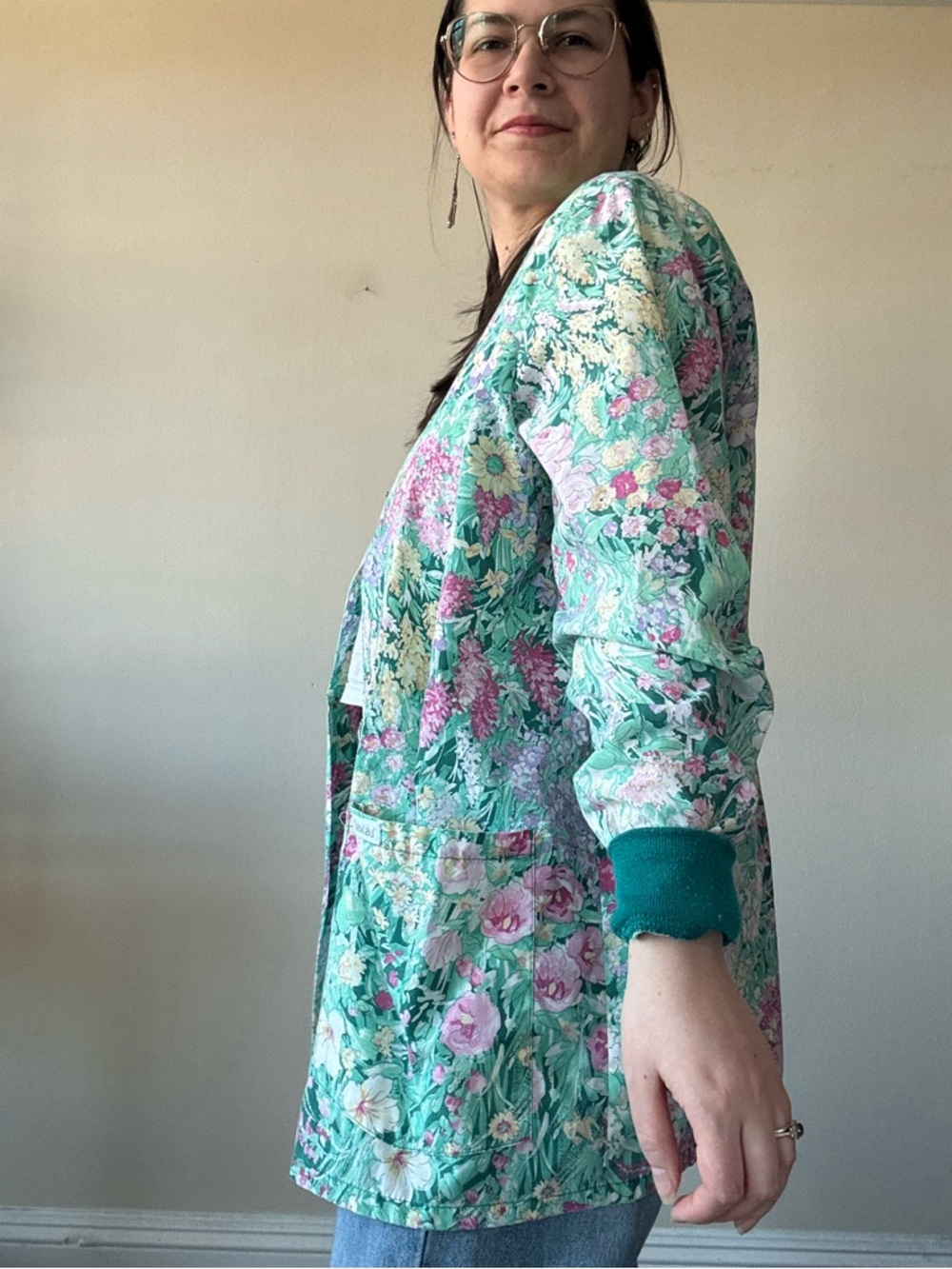 American Vintage Floral Mint Green & Pink Lightweight Cardigan - Picture 3 of 8